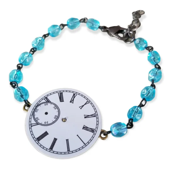 Hand Crafted Steam Punk Pendant Rosary Chain Crystal Beaded Bracelet - Picture 6 of 8